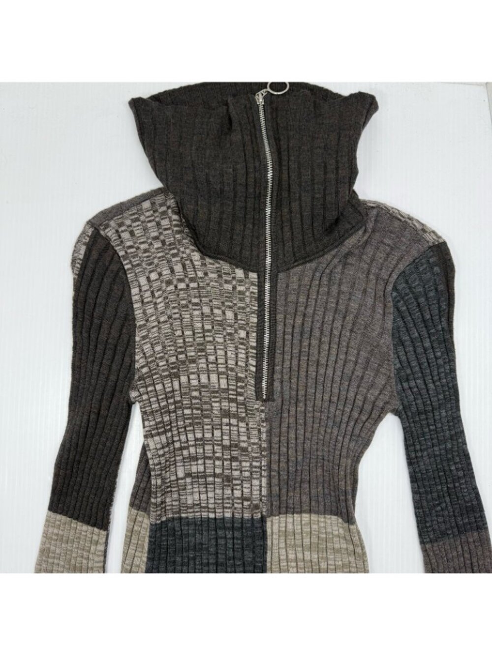 Sandro Paris Moria Sweater Size 3 US L Colorblock Rib Knit Zip Collar Pullover - Picture 6 of 10